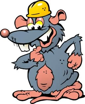Hand-drawn vector illustration of an happy smiling rat with yellow helmet Stock Illustration