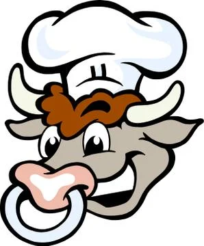 Hand-drawn vector illustration of an happy bull chef head Stockillustratie