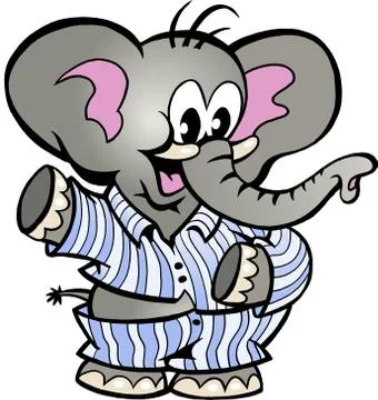 Hand-drawn vector illustration of an happy baby elephant in pajamas Stock Illustration