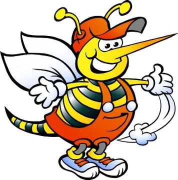 Hand-drawn vector illustration of an happy handyman bee Stock Illustration