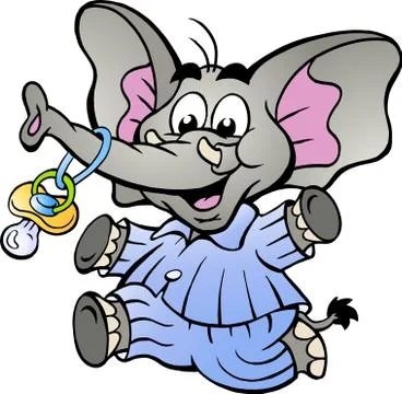 Hand-drawn vector illustration of an happy baby boy elephant in pajamas holdi Stock Illustration