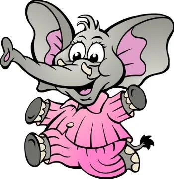 Hand-drawn vector illustration of an happy baby girl elephant in pajamas Stock Illustration