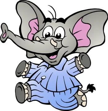 Hand-drawn vector illustration of an happy baby boy elephant in pajamas Stock Illustration