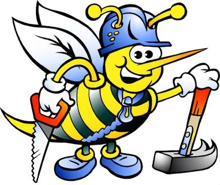 Hand-drawn vector illustration of an happy working carpenter bee Stock Illustration