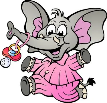 Hand-drawn vector illustration of an happy baby girl elephant in pajamas hold Stock Illustration