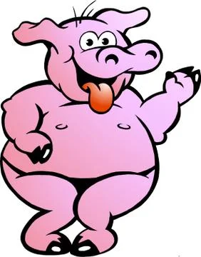 Hand-drawn vector illustration of an happy naughty dancing pink pig Stock Illustration