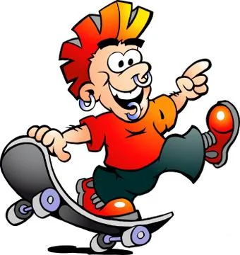 Hand-drawn vector illustration of an happy cool skater boy Stock Illustration
