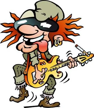 Hand-drawn vector illustration of an heavy guitar player Stock Illustration