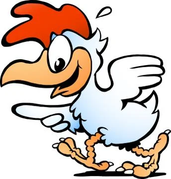 Hand-drawn vector illustration of an hen running and pointing Stock Illustration