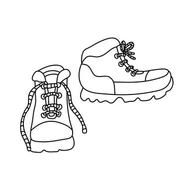 Hand drawn vector illustration of hiking boots in doodle style Stock Illustration