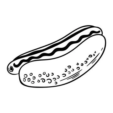 Hand drawn vector illustration of a hot dog, black line art Illustration