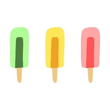 Hand drawn vector illustration of ice cream or frozen juice popsicles in green Stock Illustration
