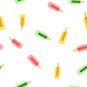 Hand drawn vector illustration of ice cream or frozen juice popsicle in brigh Stock Illustration