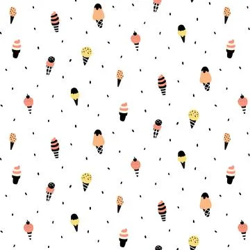 Hand drawn vector illustration of ice cream pattern. Stock Illustration