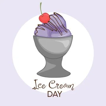 A hand-drawn vector illustration of ice cream in a cup and a cherry on top Stock Illustration