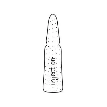 Hand drawn vector illustration of injection ampoule in doodle style. Cute ill Stock Illustration