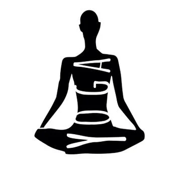 Hand drawn vector illustration. Isolated black silhouette with text yoga sitting Stock Illustration