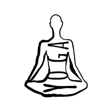 Hand drawn vector illustration. Isolated silhouette with text yoga sitting in Stock Illustration