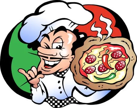 Hand-drawn vector illustration of an italien pizza baker Stock Illustration