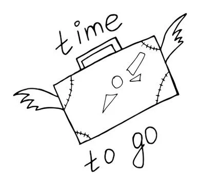 Hand drawn vector illustration - It's time to go. Fashionable suitcase Stock Illustration