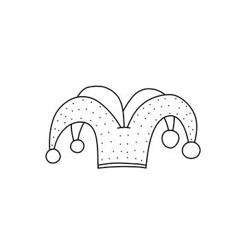 Hand drawn vector illustration of jester's hat in doodle style. Cute illustra Stock Illustration