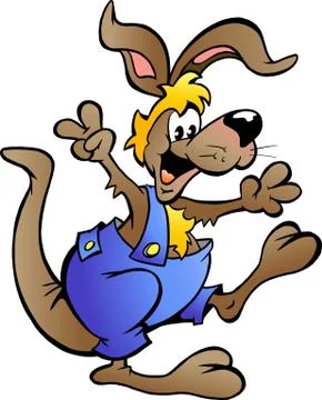 Hand-drawn vector illustration of an kangaroo in blue overalls Stock Illustration
