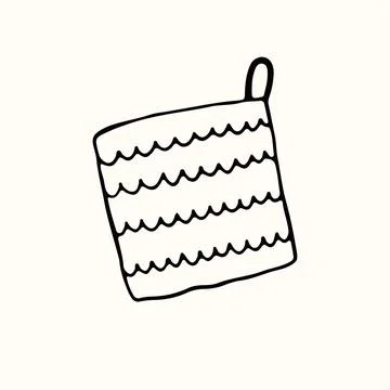 A hand drawn vector illustration of a kitchen potholder with a wave pattern 스톡 일러스트