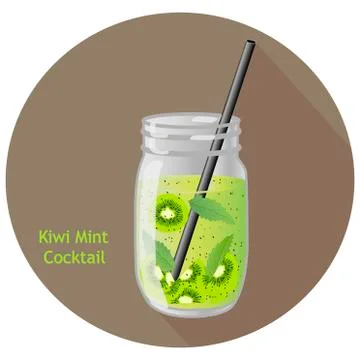 Hand drawn vector illustration of kiwi mint cocktail in a mason jar Stock Illustration