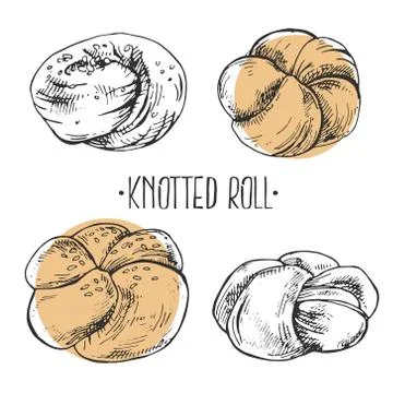 Hand drawn vector illustration knotted rolls with lettering 스톡 일러스트