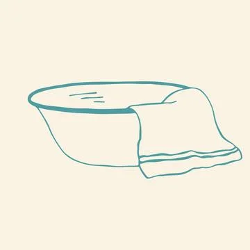 Hand drawn vector illustration of a laundry basin with a towel. Simple teal Stock Illustration