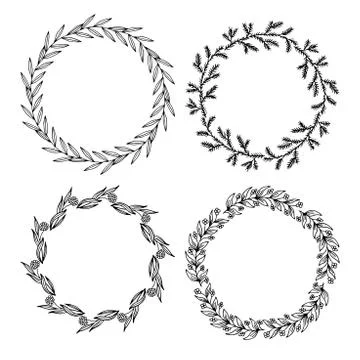 Hand drawn vector illustration - Laurels and wreaths Stock Illustration