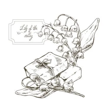 Hand drawn vector illustration lily of the valley soap Stock Illustration