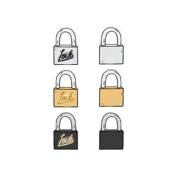 Hand drawn vector illustration of lock in cartoon style. Illustrazione stock
