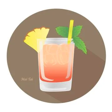 Hand drawn vector illustration of a Mai Tai alcohol rum cocktail Stock Illustration