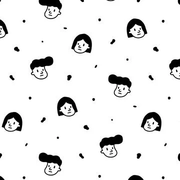 Hand drawn vector illustration of man and women face pattern Illustrazione stock