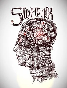 Hand drawn vector illustration mechanical head Stock Illustration