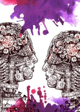 Hand drawn vector illustration mechanical head Stock Illustration