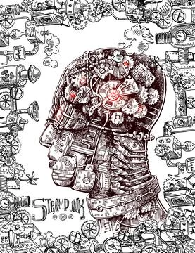 Hand drawn vector illustration mechanical head Stock Illustration