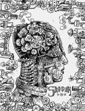 Hand drawn vector illustration mechanical head Stock Illustration