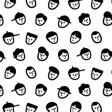 Hand drawn vector illustration of men face pattern in cartoon style. 스톡 일러스트