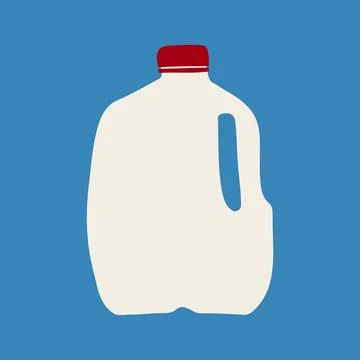 Hand drawn vector illustration of milk in plastic white gallon jug with red c Stock Illustration