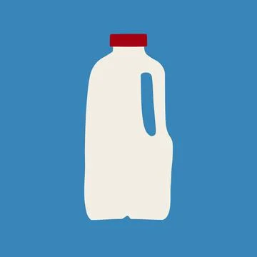 Hand drawn vector illustration of milk in plastic white half gallon jug with  Stock Illustration