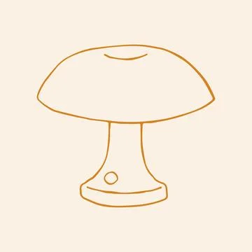 Hand drawn vector illustration of a minimalist mushroom desk lamp. Retro table Stock Illustration