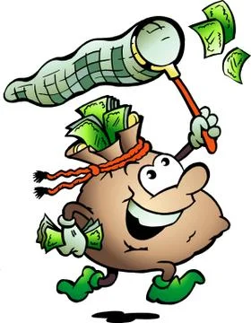 Hand-drawn vector illustration of an money sack hunting cash Stock Illustration