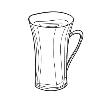 Hand-drawn vector illustration of mug. With black circuit without fill on white Stock Illustration