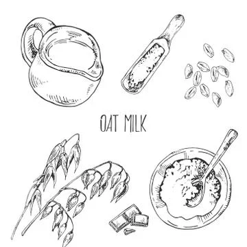 Hand drawn vector illustration of oat milk 스톡 일러스트