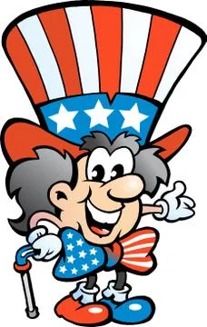 Hand-drawn vector illustration of an old happy uncle sam Stock Illustration