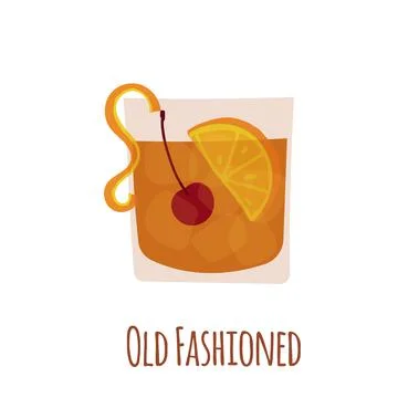 Hand drawn vector illustration of Old Fashioned alcoholic cocktail drink Stock Illustration