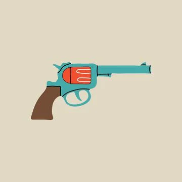 Hand drawn vector illustration of old western cowboy revolver, handgun Stock Illustration