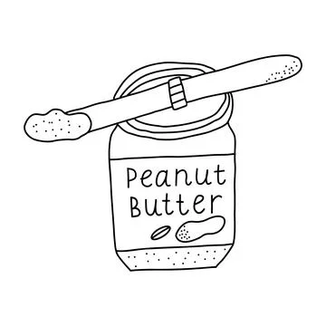 Hand drawn vector illustration of open peanut butter glass or plastic jar with Stock Illustration